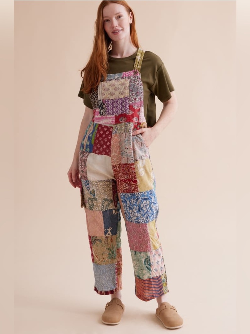 🆕 Earthbound Trading Co Boho Bloom Assorted Patchwork Overalls Size XXL